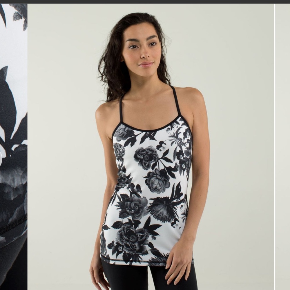 lululemon Power Y Tank - Black and White Floral